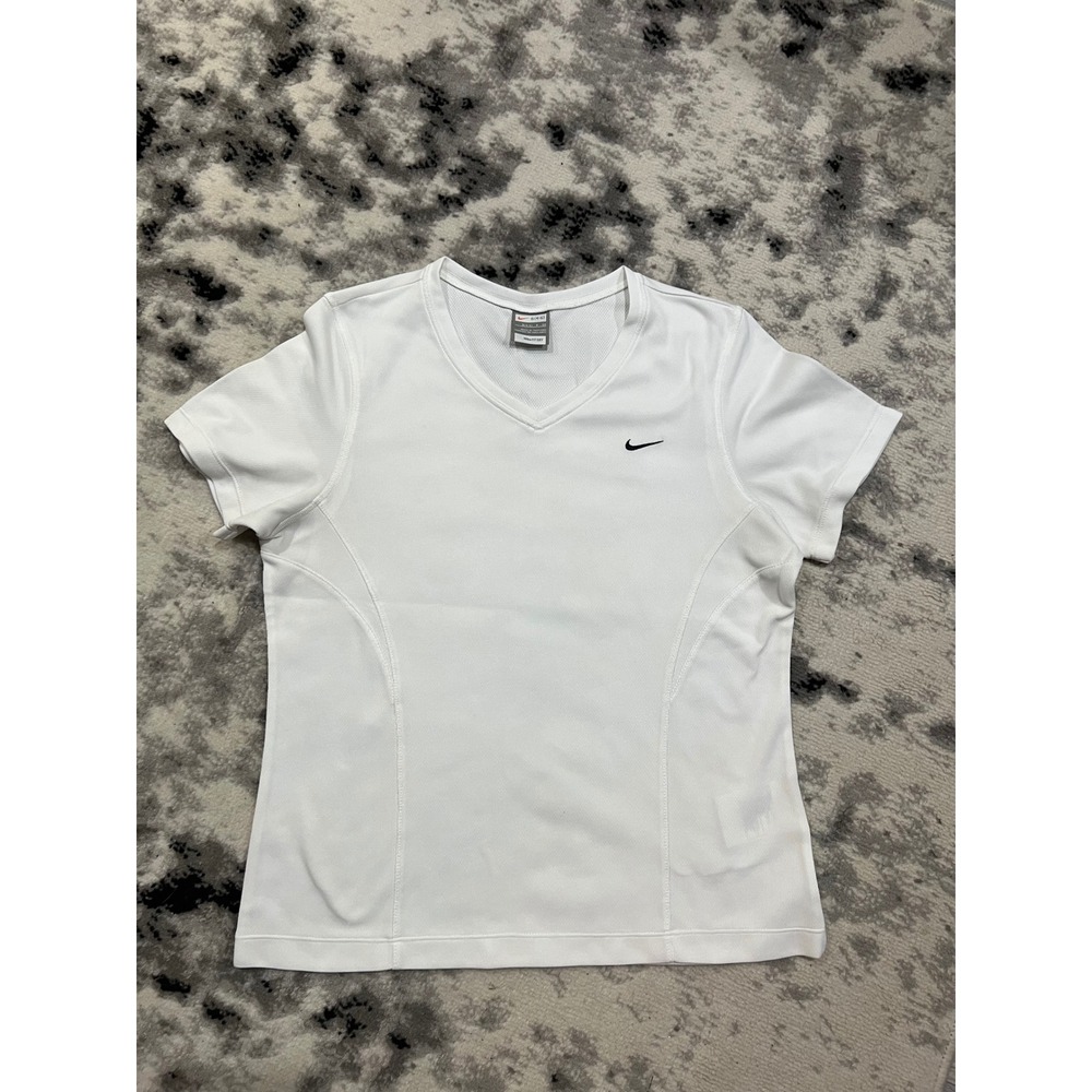 Nike Dri Fit White V Neck Athletic‎ T Shirt Women's Size Small